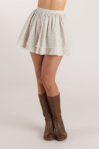 Double-Layered Skirt - Cream Floral