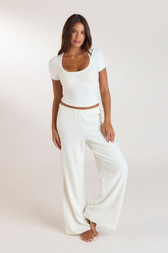 Ribbed Short-Sleeve Pyjama Top - Cream alternate