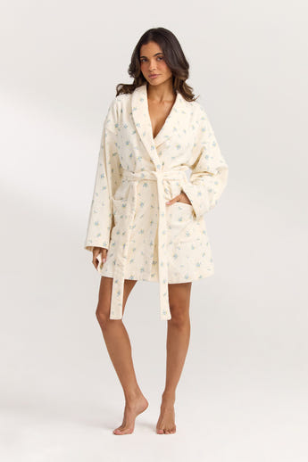 Towelling Bathrobe - Ditsy Floral Print