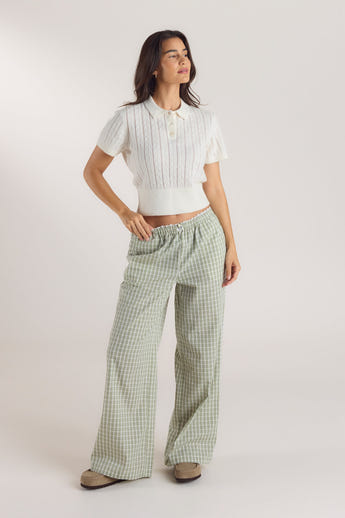 Check Cotton Trousers - Green alternate