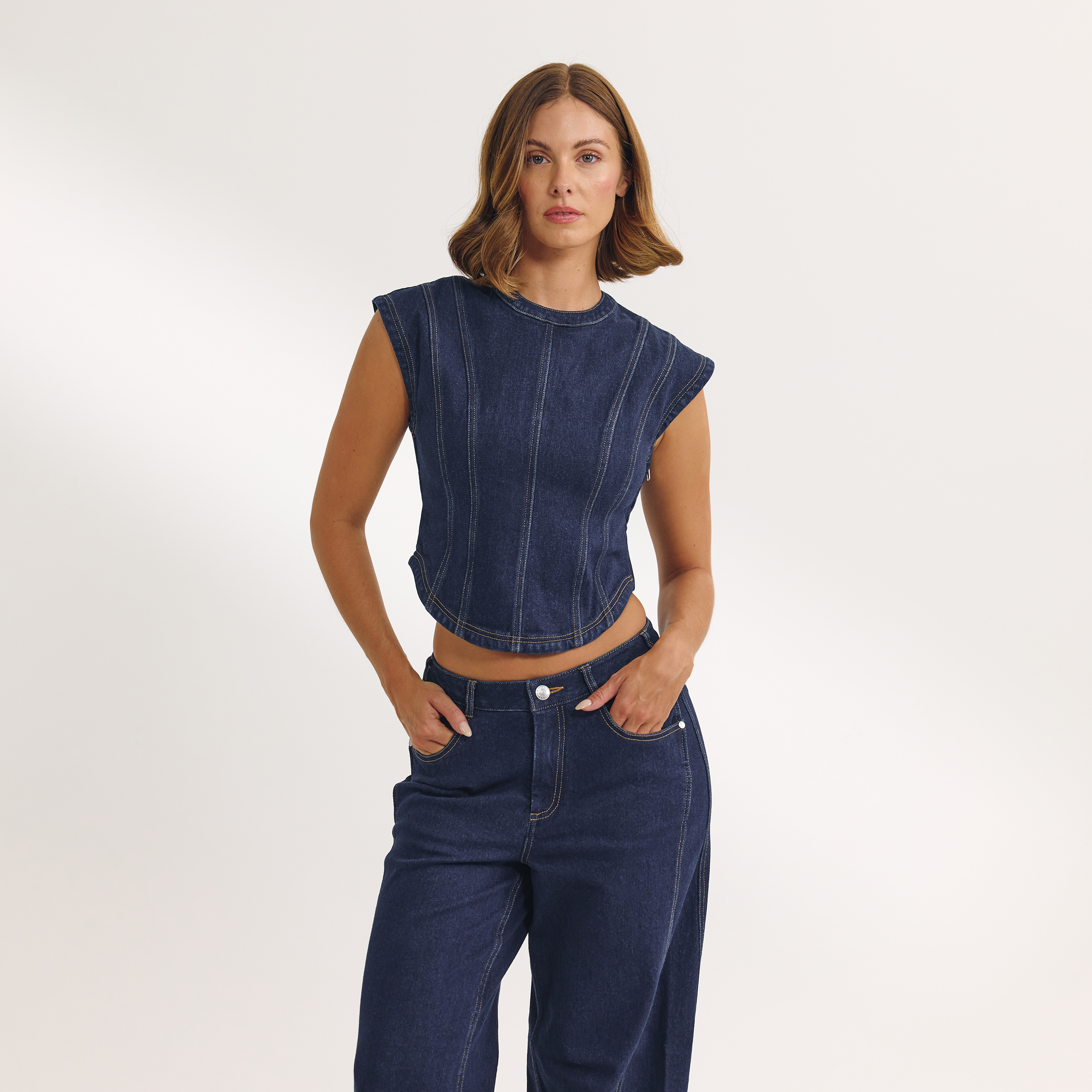 Fitted Denim Top | Fitted Denim Top - Indigo Blue