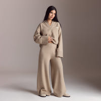 Ribbed Hem Knitted Trousers - Mink