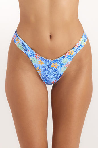 Mosaic High-Leg Bikini Thong - Blue Print