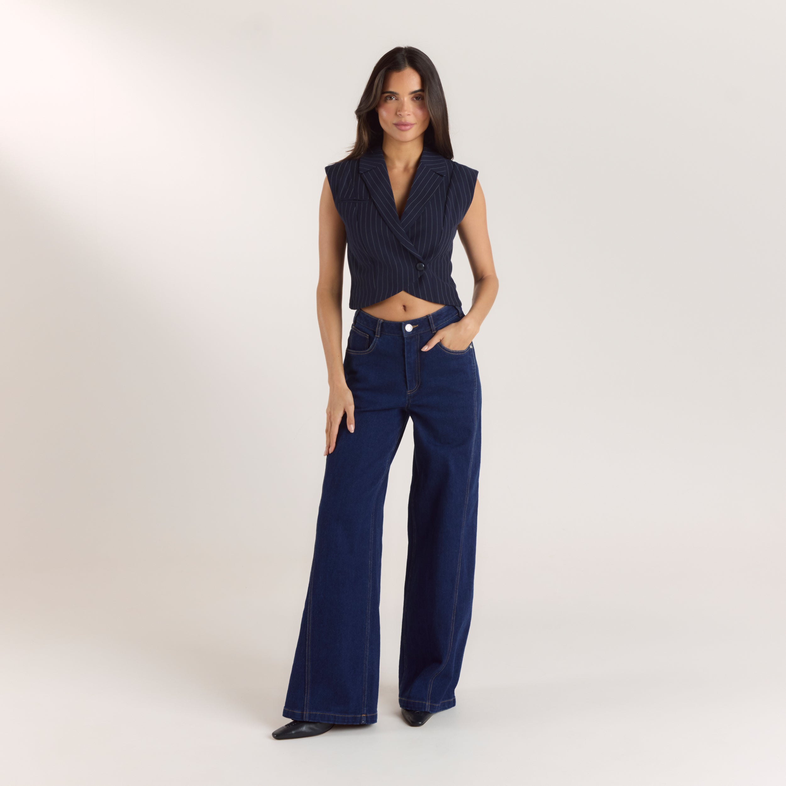 Crossover Waistcoat | Crossover Waistcoat - Navy Pinstripe