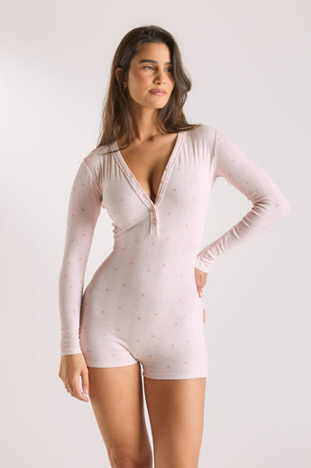 Pointelle Romper - Pink Floral