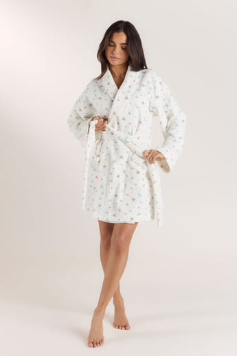 Towelling Bathrobe - White Print