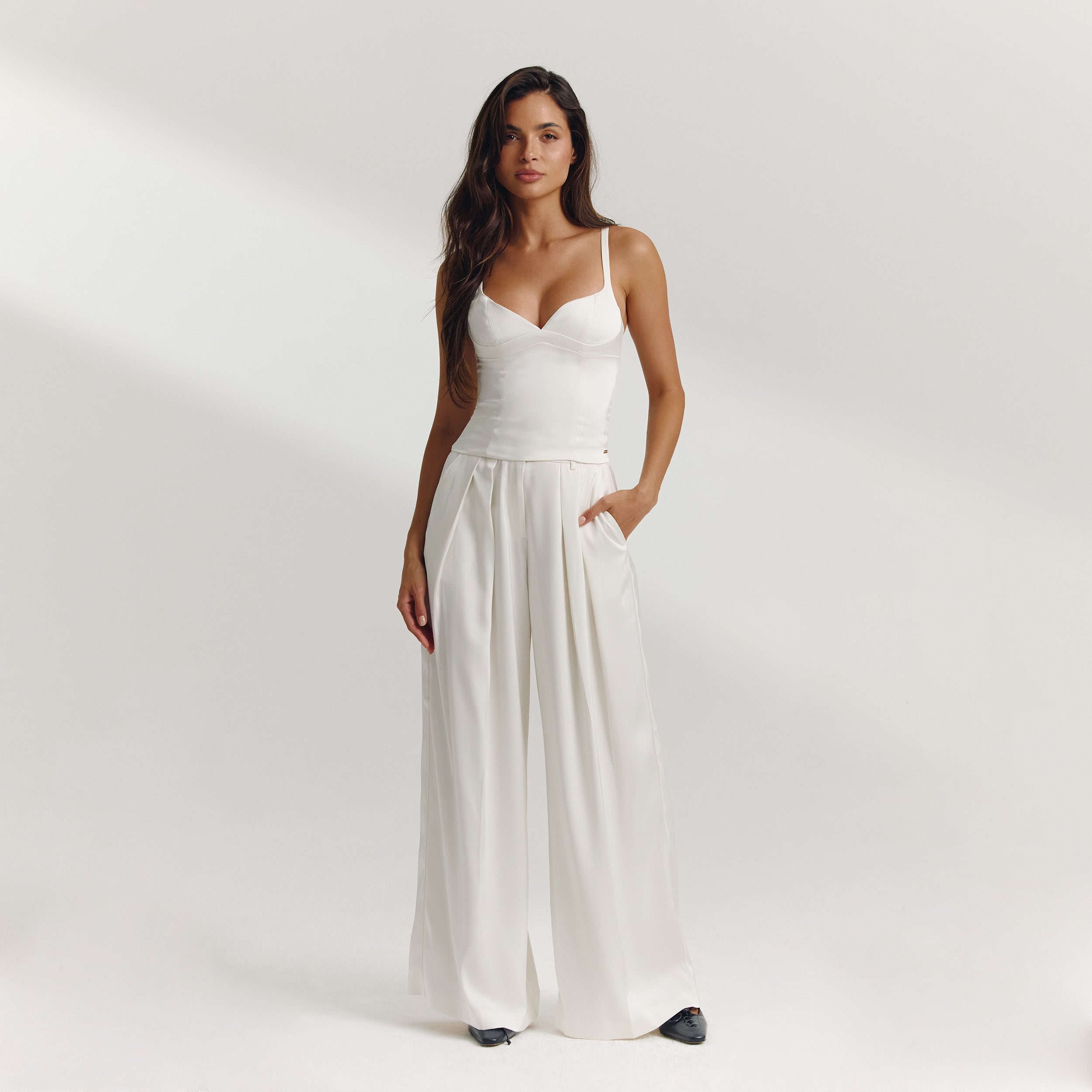 Satin Wide-Leg Trousers - Off White alternate