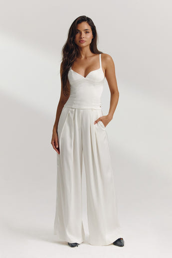 Satin Wide-Leg Trousers - Off White alternate