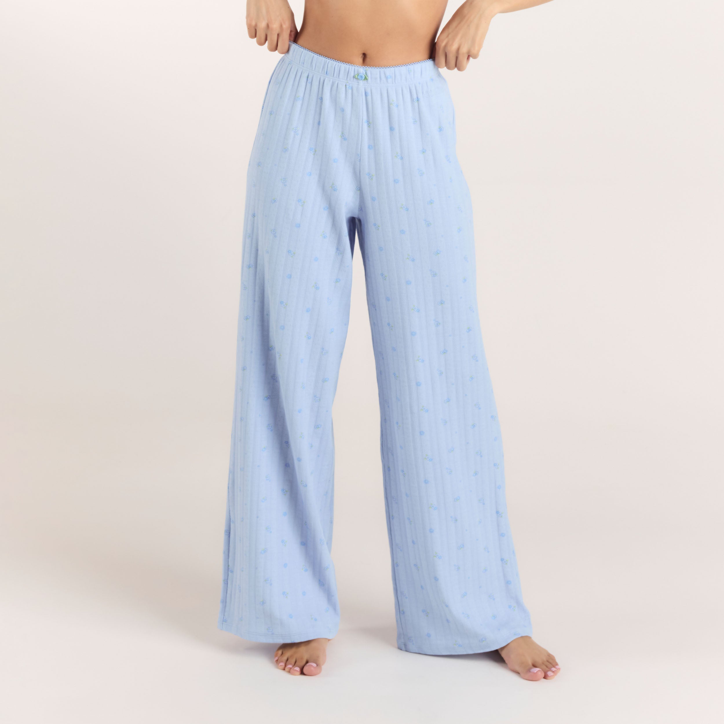 Pointelle Pyjama Bottoms - Blue Floral