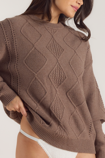 Cable-Knit Jumper - Brown