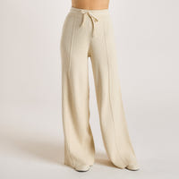 Wide Leg Knitted Trousers - Cream