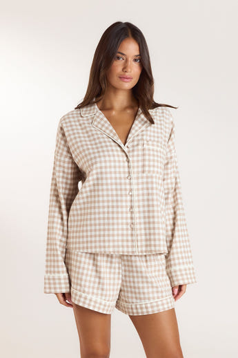 Gingham Pyjama Shirt - Beige