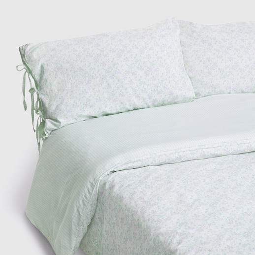 Bloom & Stripe Reversible Duvet Cover - Sage Floral Print