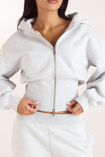 Fitted-Waist Zip-Up Hoodie - Grey