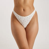 Pointelle Thong - Ivory Floral Print