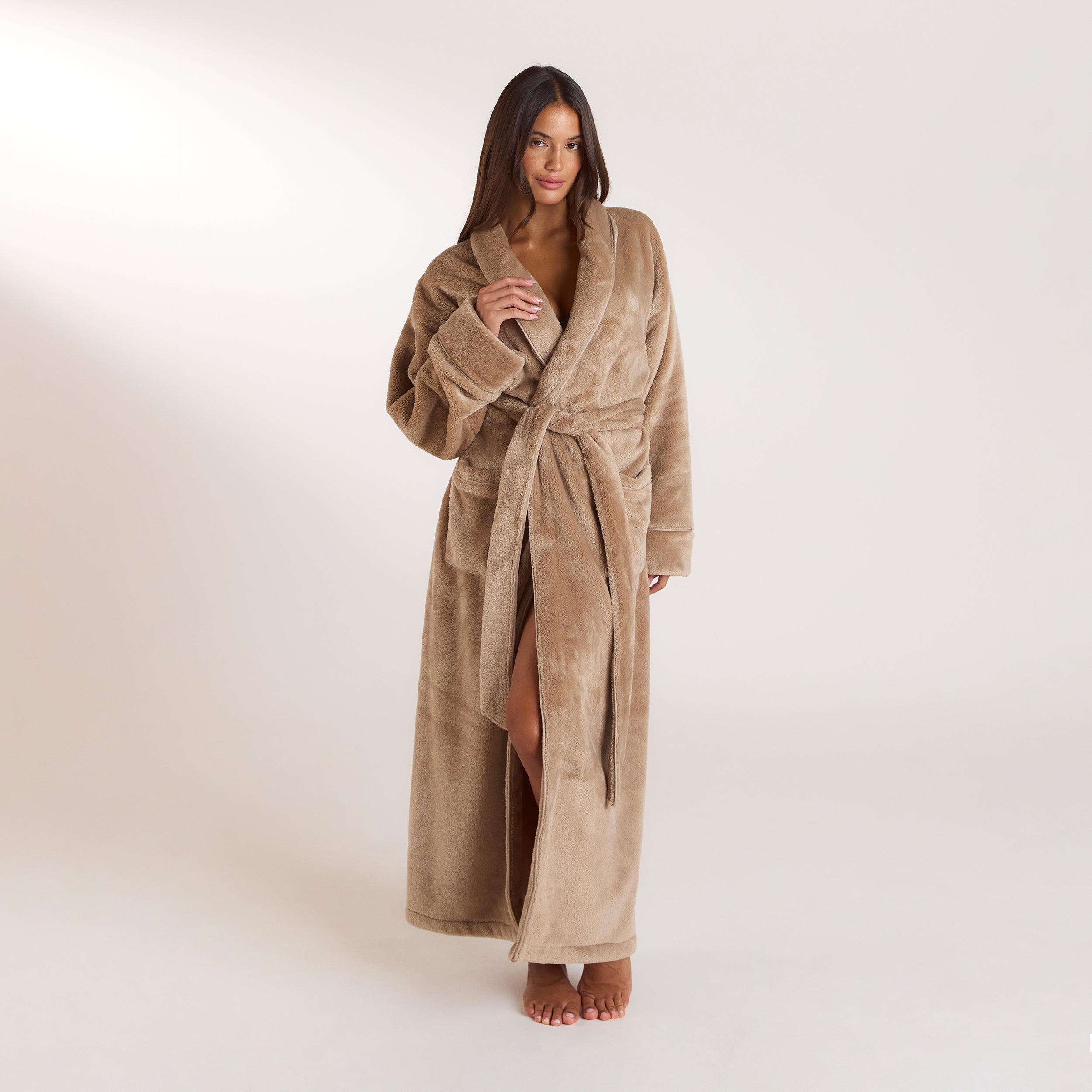 Long Fluffy Dressing Gown - Beige