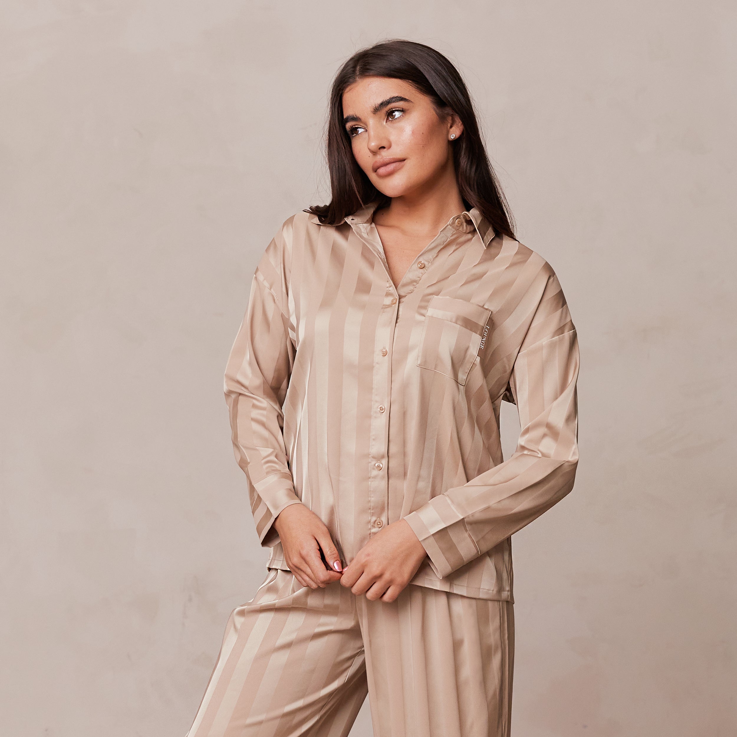 Striped Satin Pyjama Shirt Mink