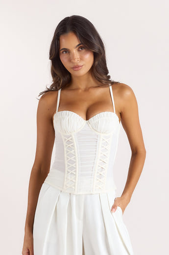Ruched Sheer Corset Top - Cream