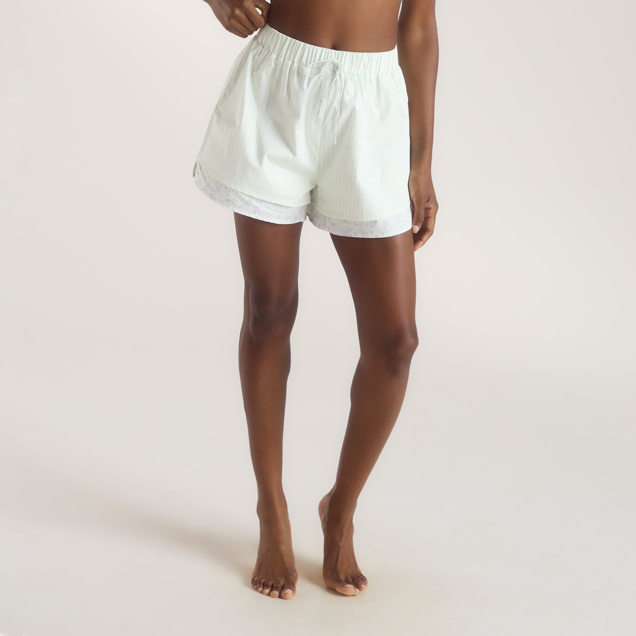 Bloom & Stripe Pyjama Shorts - Sage
