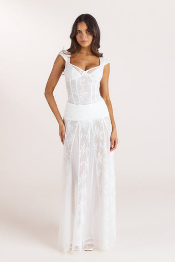 Sheer Lace Maxi Skirt - White alternate