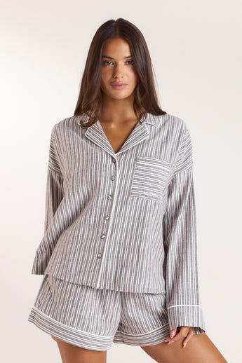 Stripe Pyjama Shirt - Chocolate