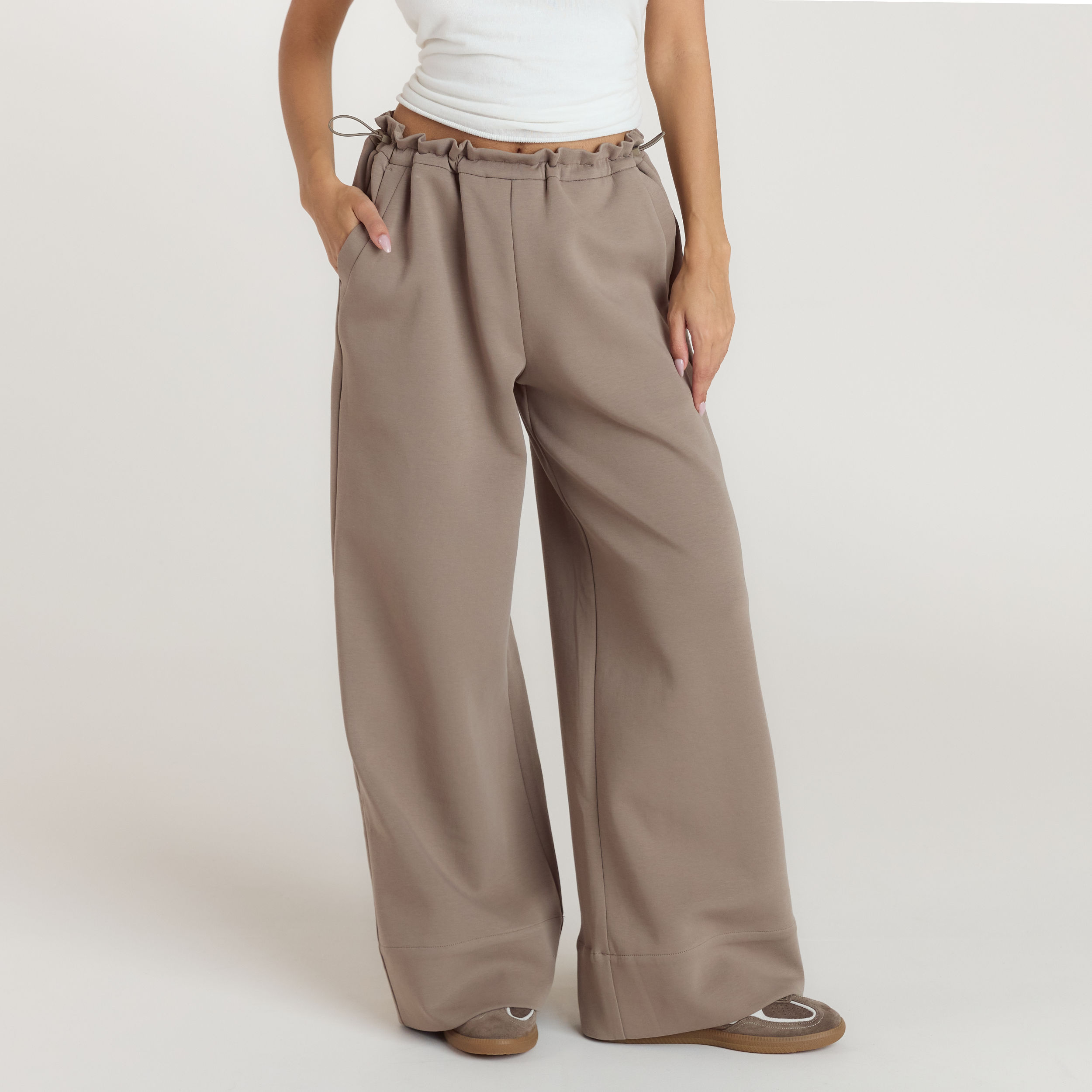 Neoprene Wide-Leg Joggers - Taupe