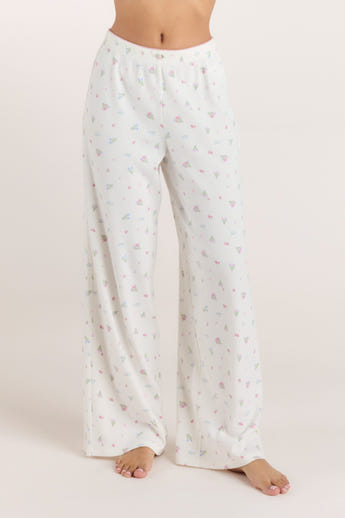 Ribbed Pyjama Bottoms - White Floral