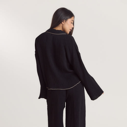 Crinkle Pyjama Shirt - Black alternate