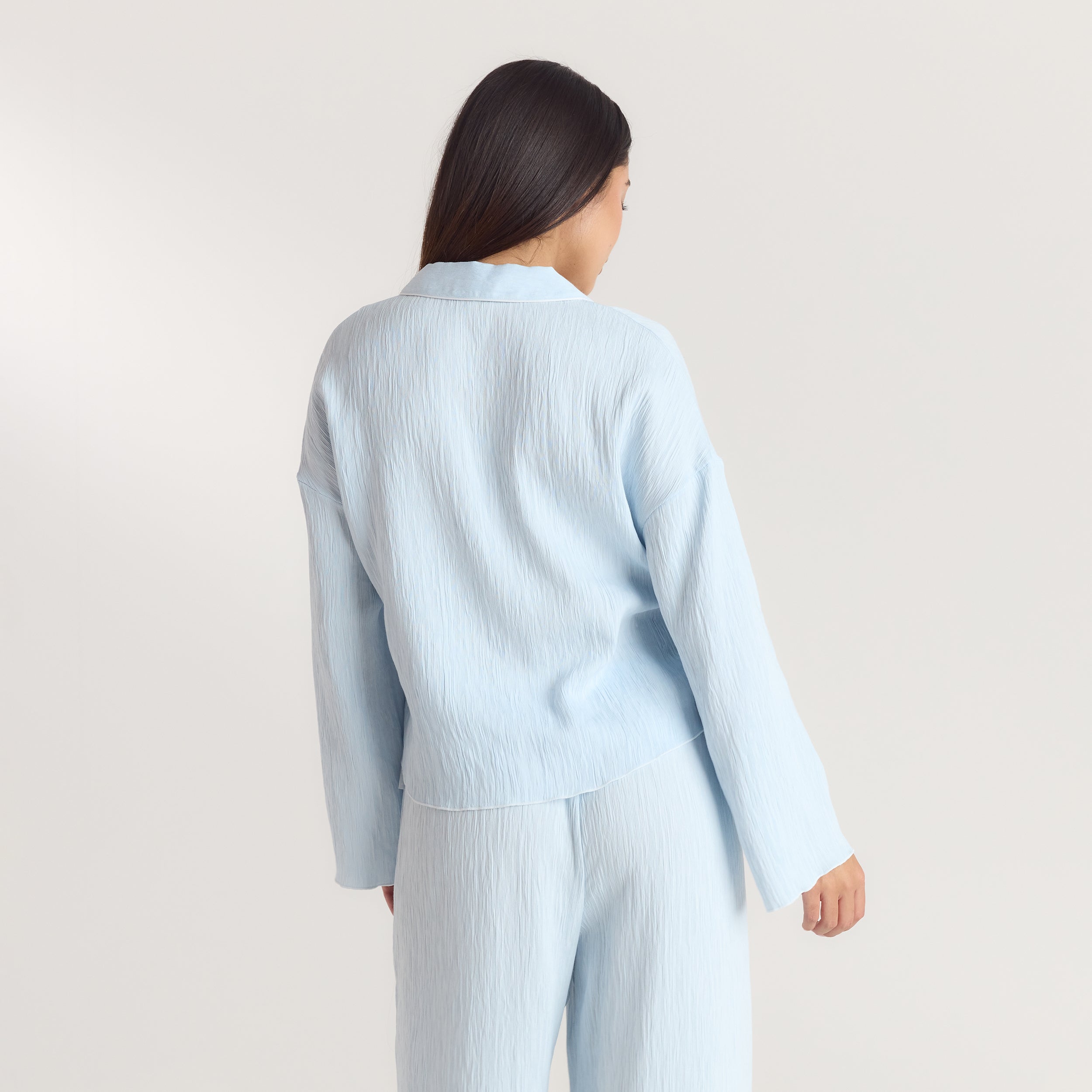 Crinkle Pyjama Top | Crinkle Pyjama Shirt - Blue
