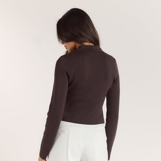 Ribbed Knitted Cardigan - Chocolate alternate