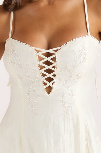 Embroidered Lace-Up Maxi Dress - Buttercream alternate