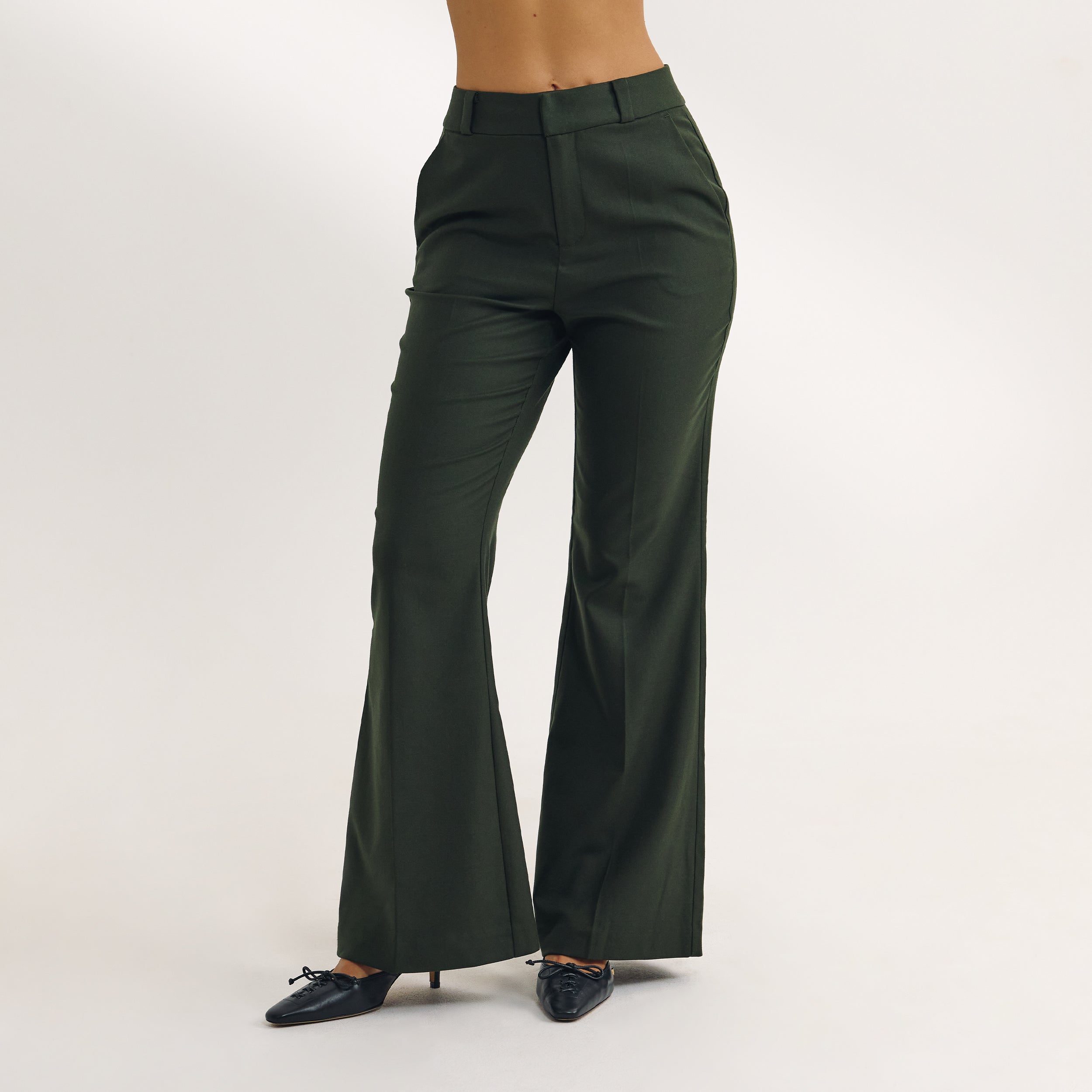 Flared Trousers | Flared Trousers - Dark Green