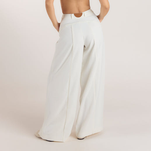 Wide-Leg Pleat Detail Trousers - Off White alternate