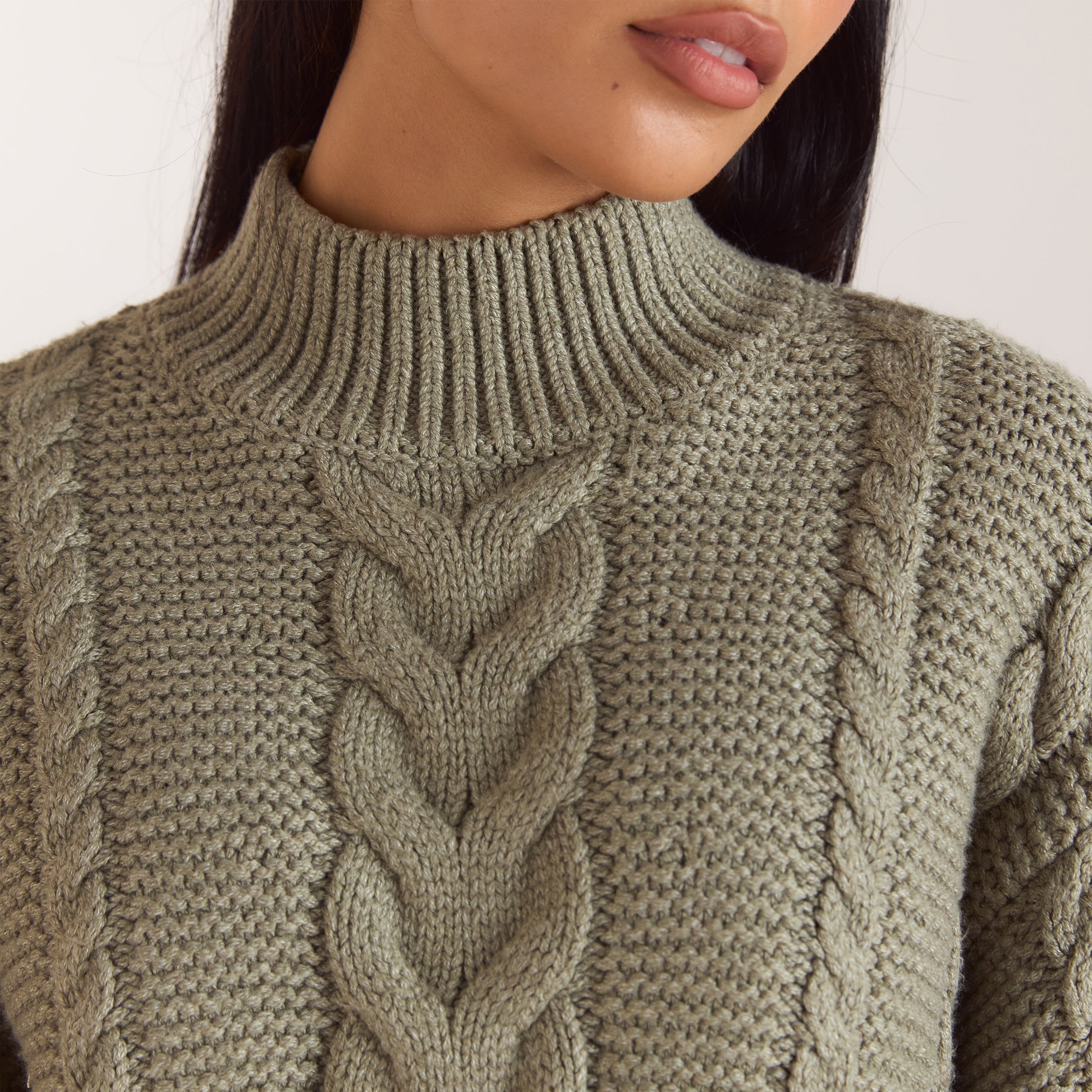 Oversized Cable-Knit Jumper | Oversized Cable-Knit Jumper - Olive