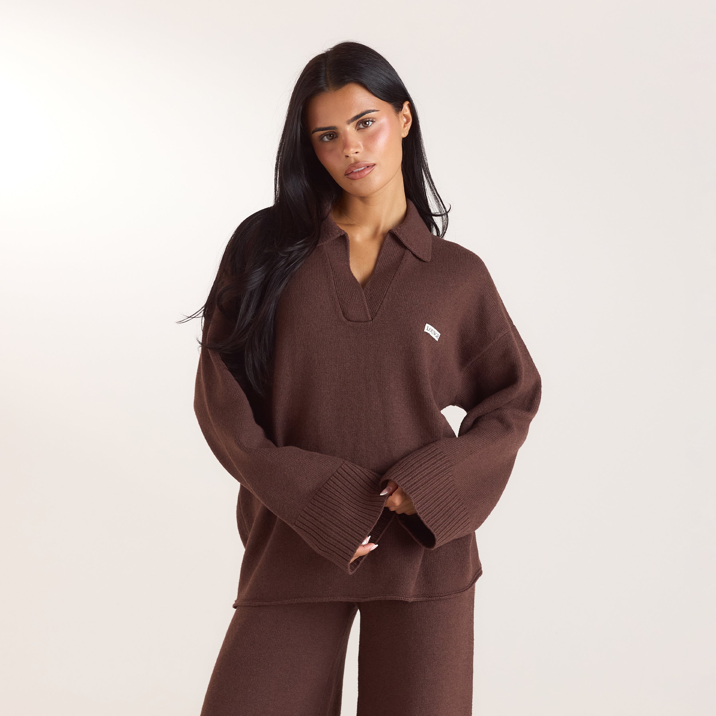 Half Placket Knitted Jumper | Half Placket Knitted Jumper - Chocolate