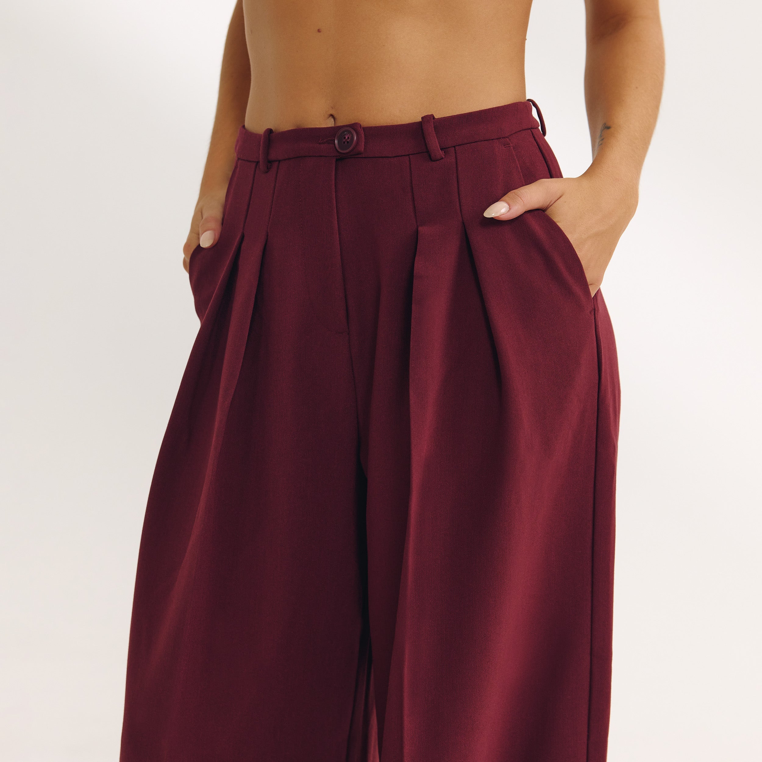 Wide-Leg Tailored Trousers | Wide-Leg Tailored Trousers - Cherry Lacquer