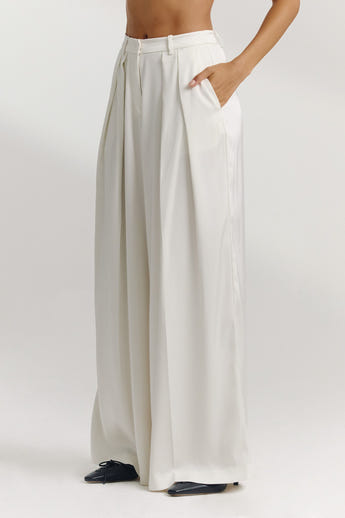 Satin Wide-Leg Trousers - Off White