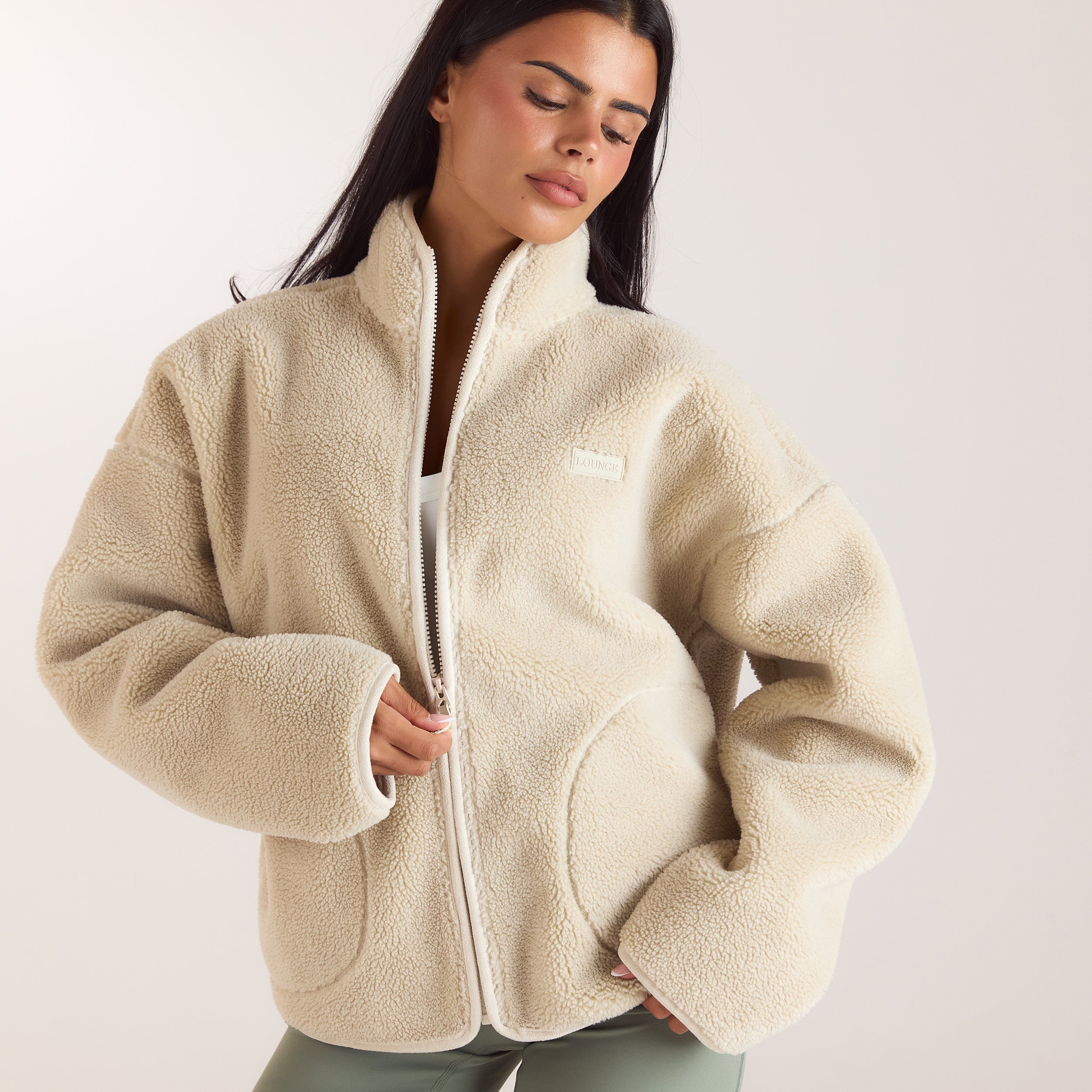 Zip-Up Borg Jacket | Zip-Up Borg Jacket - Cream