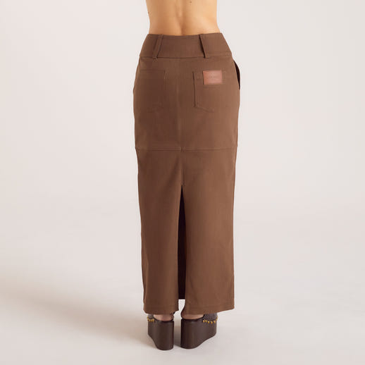 Double Button Woven Maxi Skirt - Chocolate alternate
