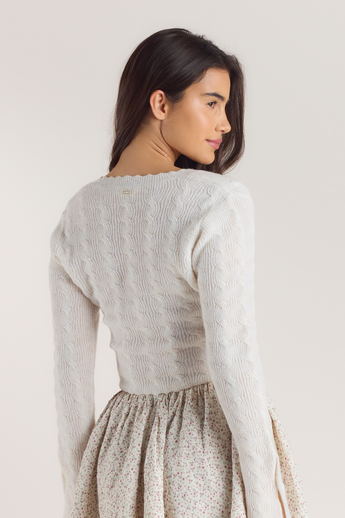 Fluted Sleeve Knitted Cardigan - Cream alternate