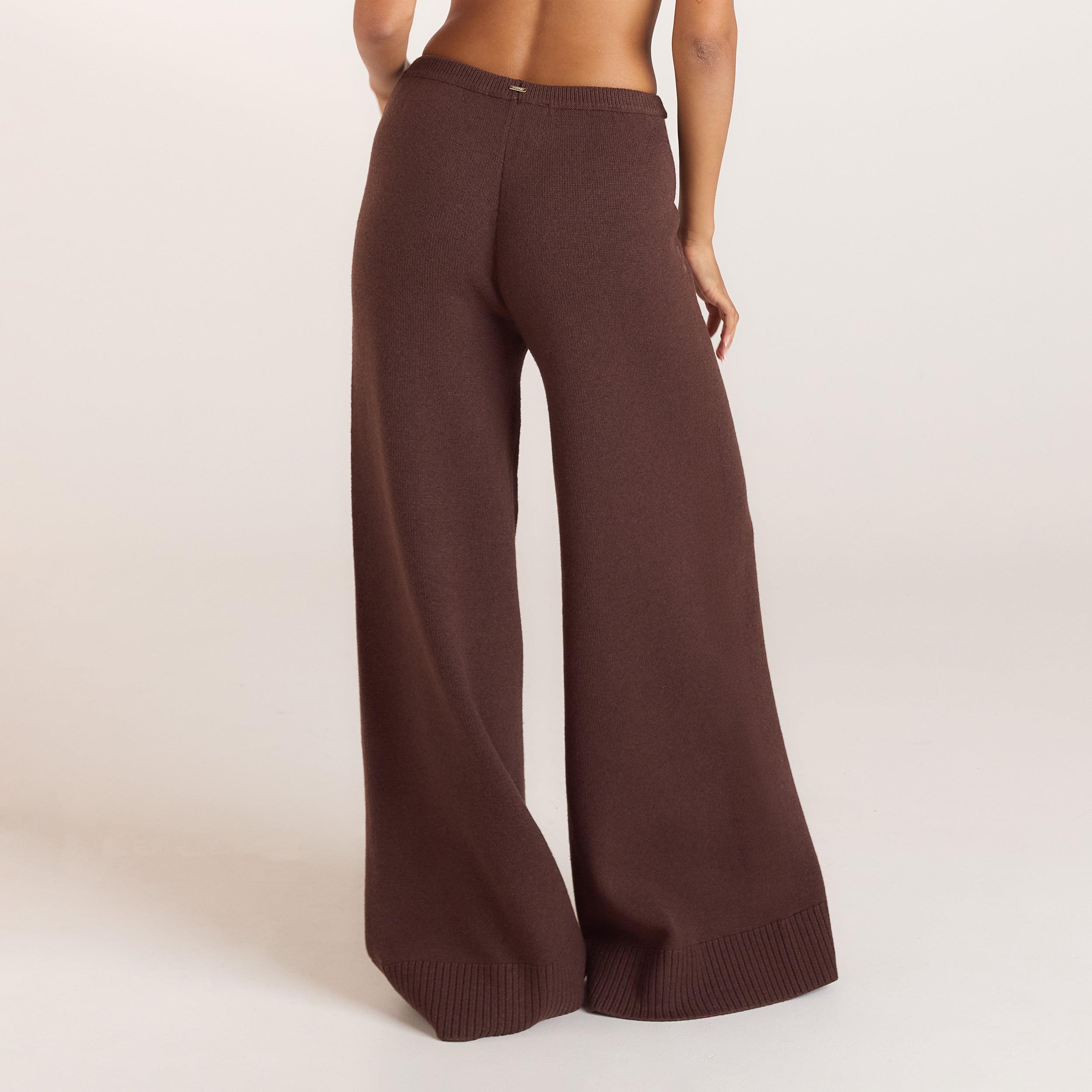 Ribbed Hem Knitted Trousers | Ribbed Hem Knitted Trousers - Chocolate
