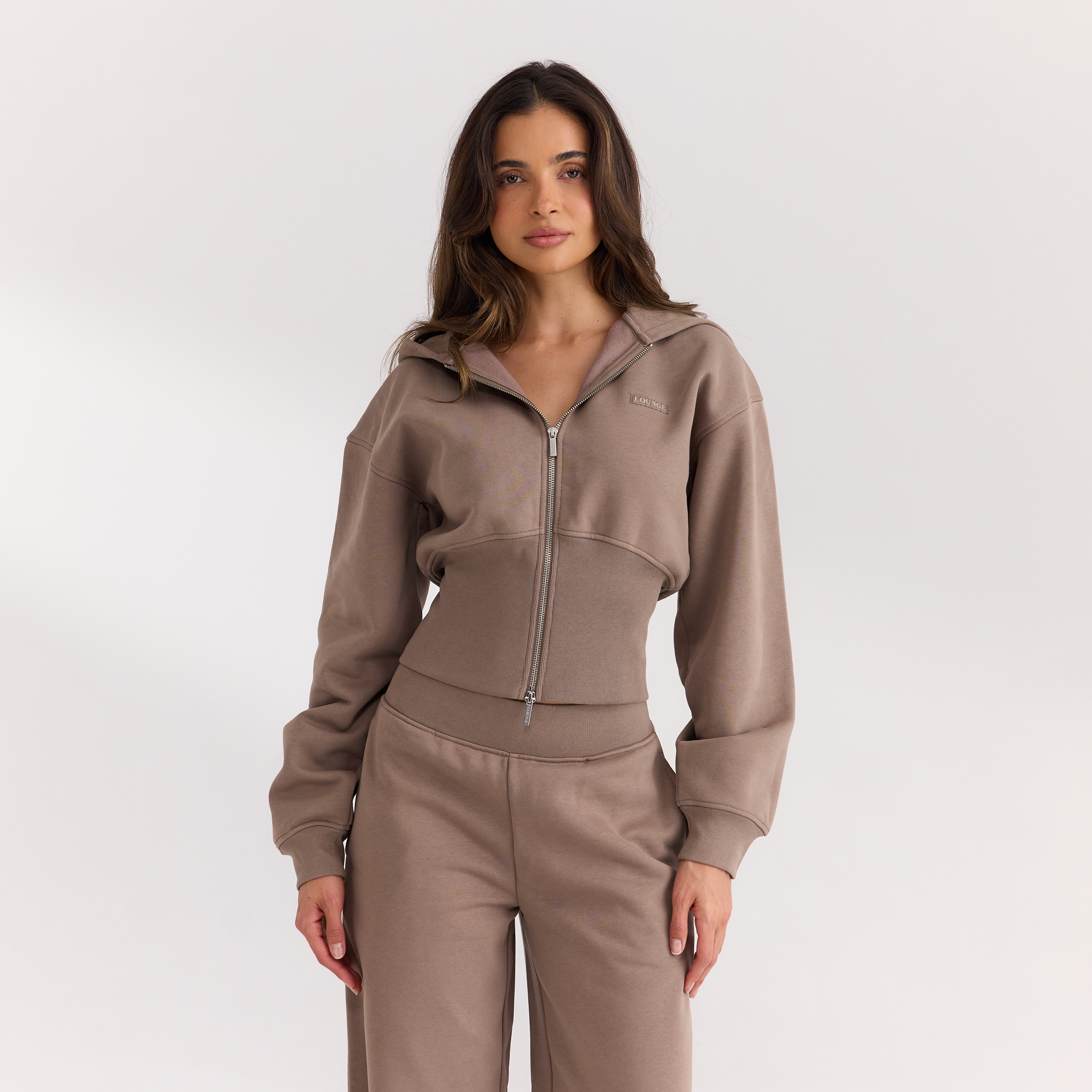Fitted-Waist Zip-Up Hoodie | Fitted-Waist Zip-Up Hoodie - Mushroom