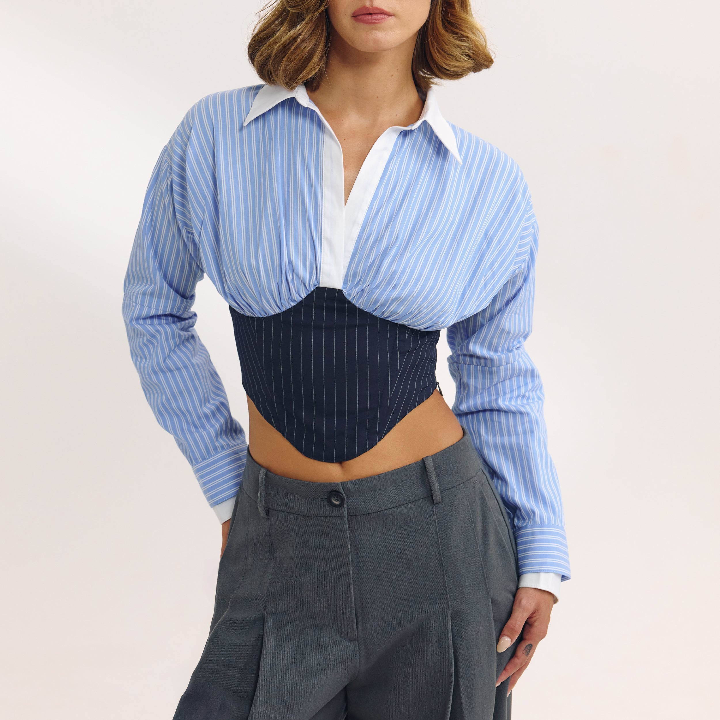 Long-Sleeved Corset Shirt | Long-Sleeved Corset Shirt - Blue
