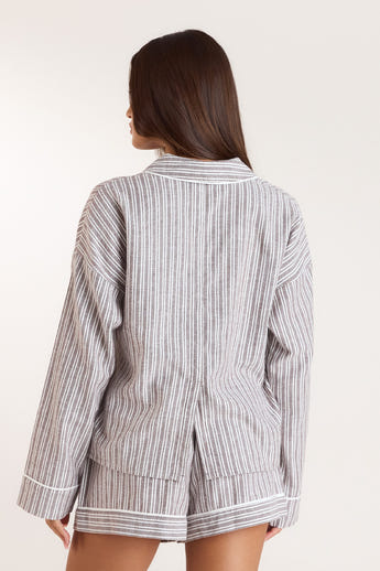 Stripe Pyjama Shirt - Chocolate alternate