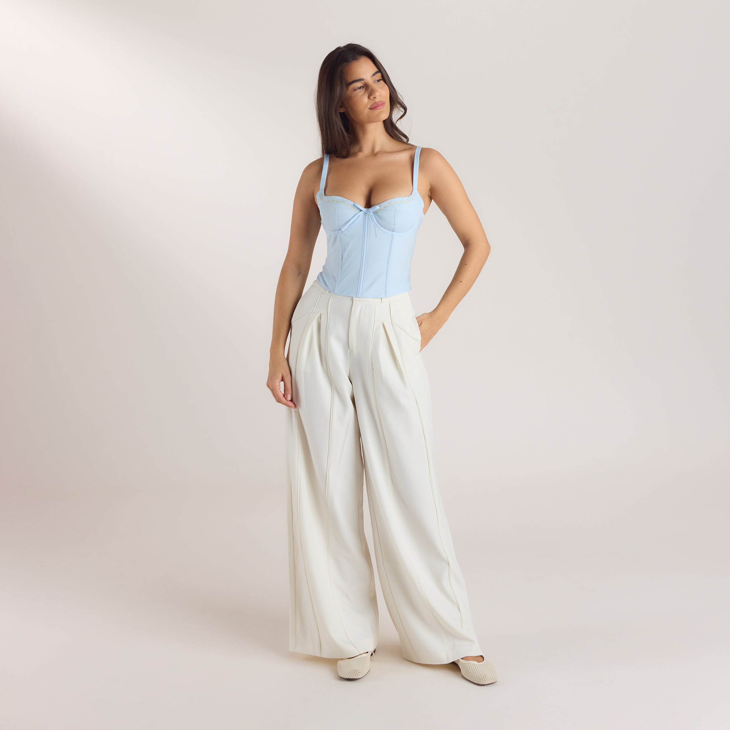 Wide-Leg Pleat Detail Trousers | Wide-Leg Pleat Detail Trousers - Off White
