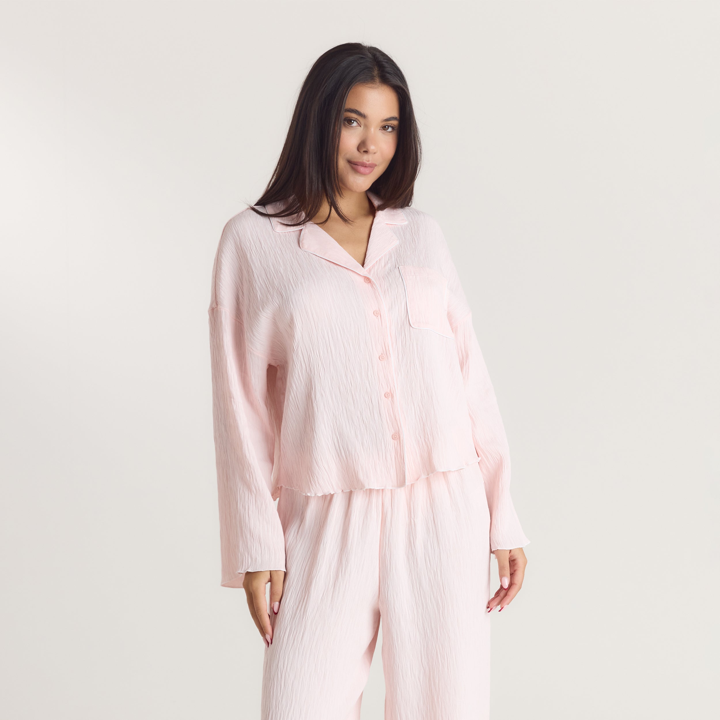 Crinkle Pyjama Top | Crinkle Pyjama Shirt - Pink