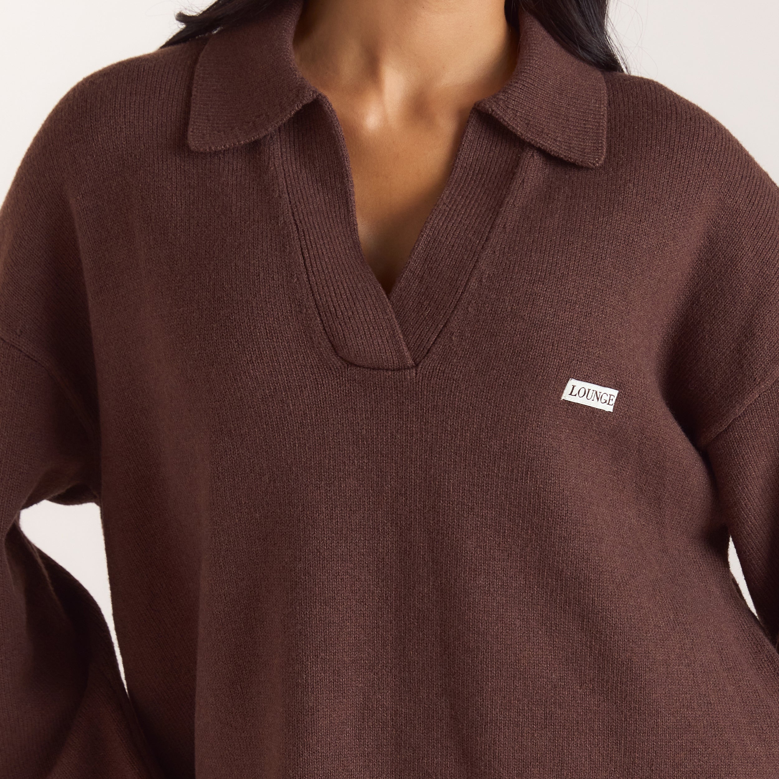 Half Placket Knitted Jumper | Half Placket Knitted Jumper - Chocolate