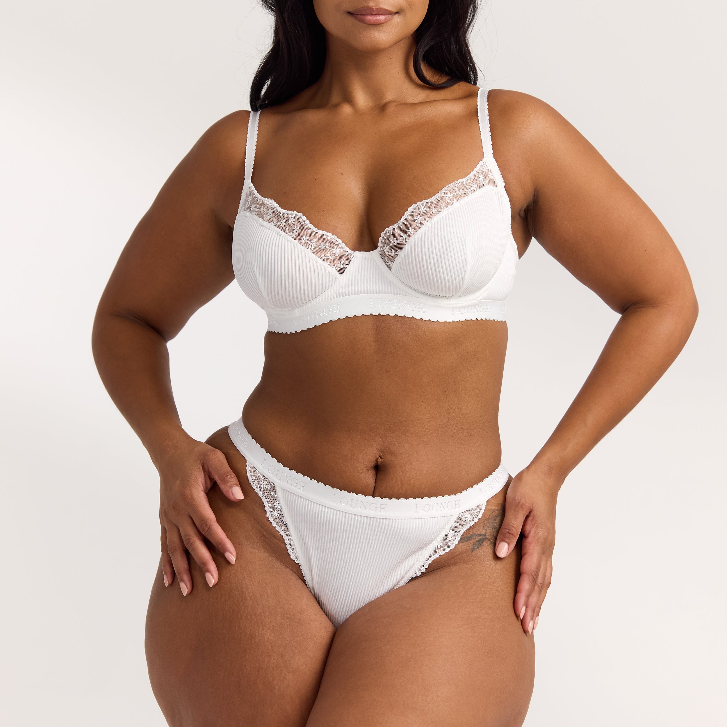 Ribbed Balcony Bra  - White