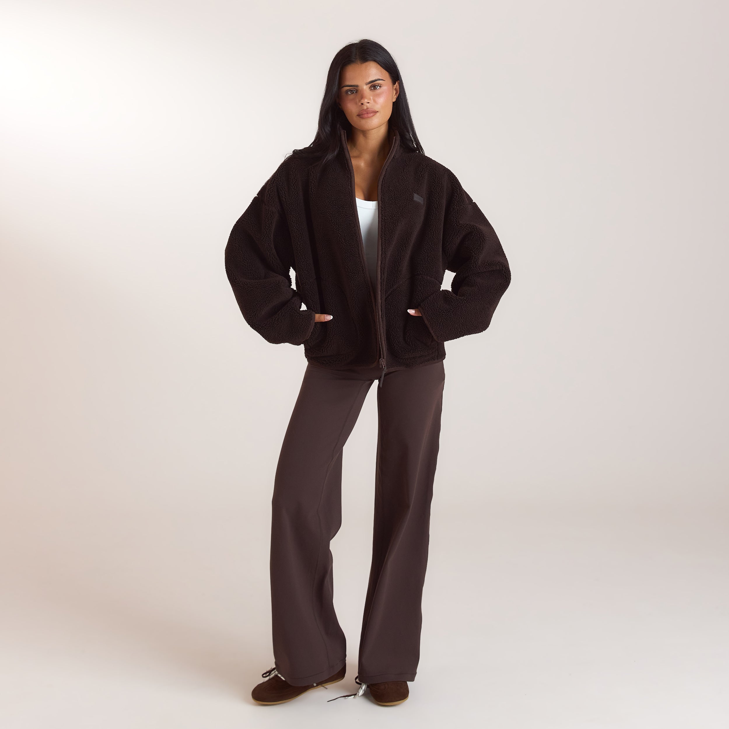 Zip-Up Borg Jacket | Zip-Up Borg Jacket - Chocolate