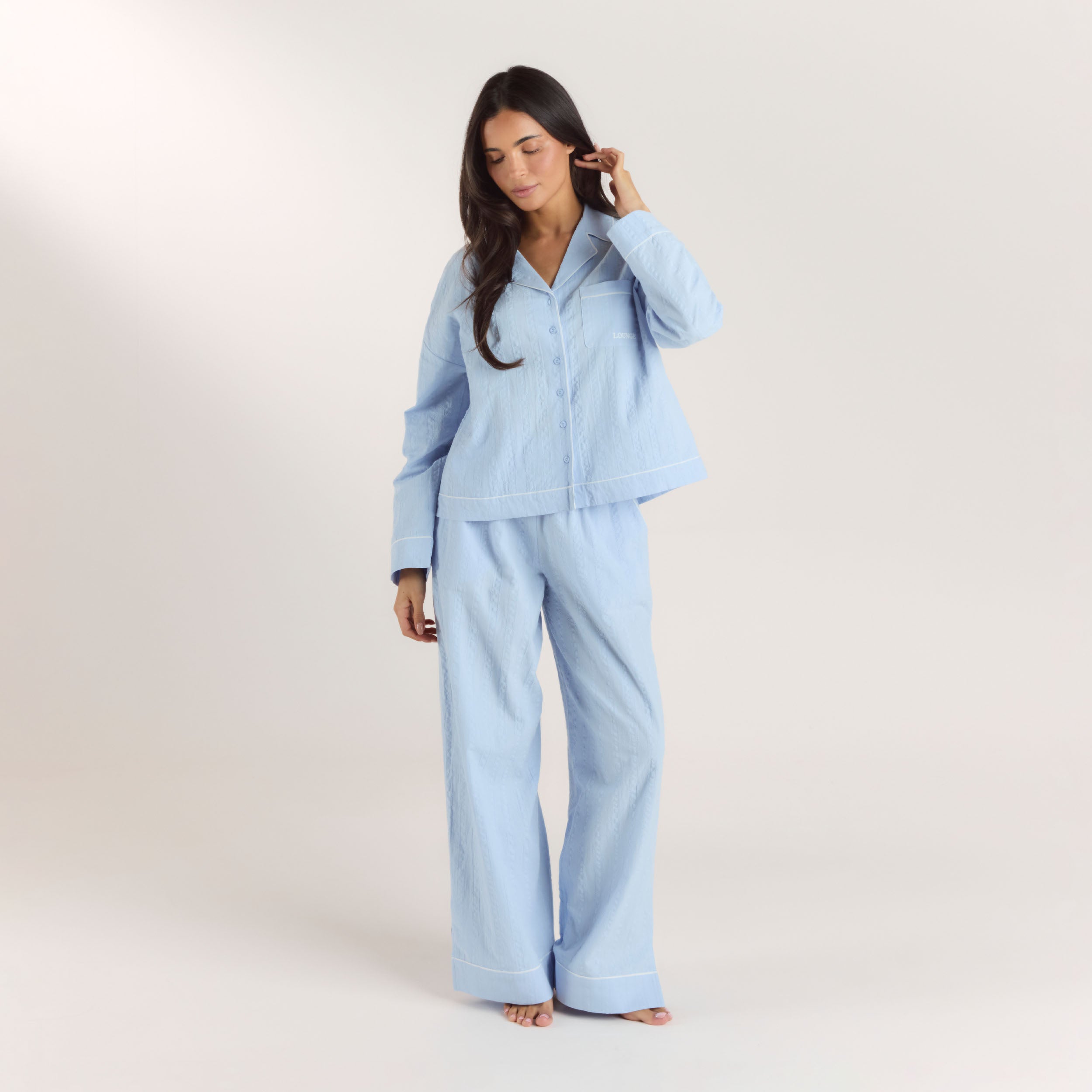 Textured Cotton Pyjama Shirt | Textured Cotton Pyjama Shirt - Blue